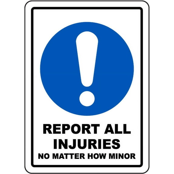 Vinyl Stickers - Report All Injuries Sign C1 - Safety and Warning Warehouse Signs Stickers - 13" x 9" - 6 Pack