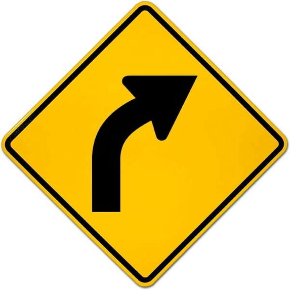 Vinyl Stickers - Right Curve Ahead Sign - Safety and Warning Warehouse Signs Stickers - 10" x 7" - 10 Pack