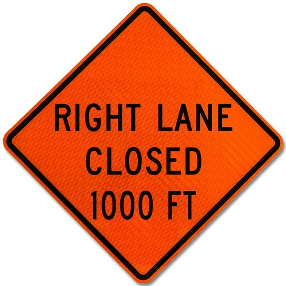 Vinyl Stickers - Right Lane Closed 1000 FT Sign - Safety and Warning Warehouse Signs Stickers - 10" x 7" - 6 Pack