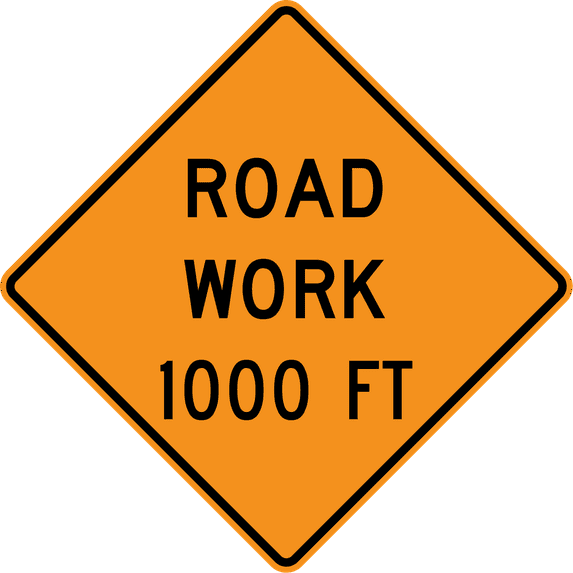 Vinyl Stickers - Road Work Ahead - Safety and Warning Warehouse Signs Stickers - 18" x 24" - 10 Pack