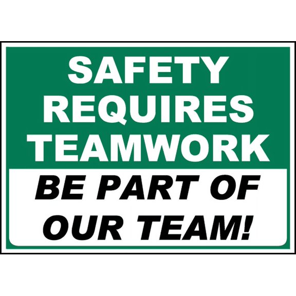 Vinyl Stickers - Safety Requires Teamwork Sign - Safety and Warning Warehouse Signs Stickers - 10" x 7" - 10 Pack