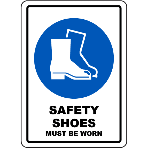 Vinyl Stickers - Safety Shoes Must Be Worn Sign - Safety and Warning Warehouse Signs Stickers - 3.5" x 5" - 6 Pack