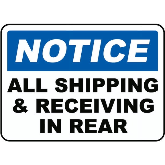 Vinyl Stickers - Shipping & Receiving in Rear Sign - Safety and Warning Warehouse Signs Stickers - 3.5" x 5" - 10 Pack