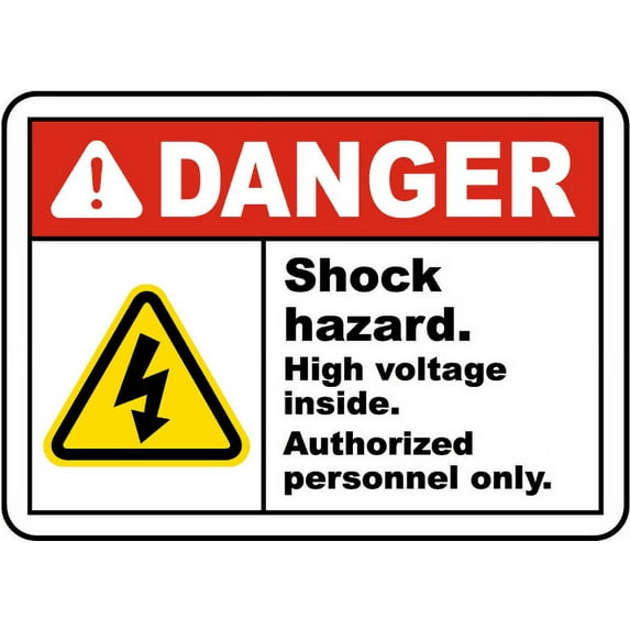 Vinyl Stickers - Shock Hazard High Voltage Inside Sign - Safety and Warning Warehouse Signs Stickers - 10" x 7" - 6 Pack