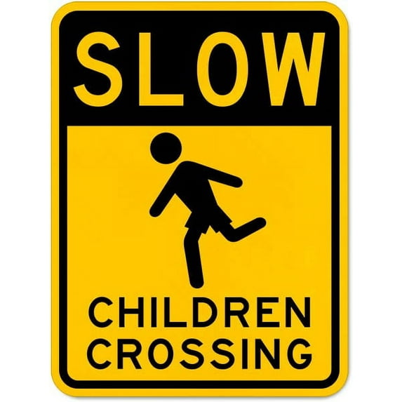 Vinyl Stickers - Slow Children Crossing Sign - Safety and Warning Warehouse Signs Stickers - 3.5" x 5" - 6 Pack