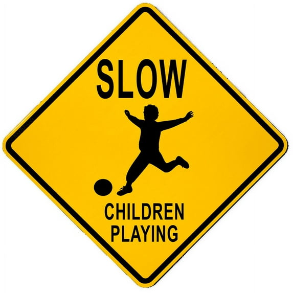 Vinyl Stickers - Slow Children Playing Sign 2 - Safety and Warning Warehouse Signs Stickers - 3.5" x 5" - 6 Pack