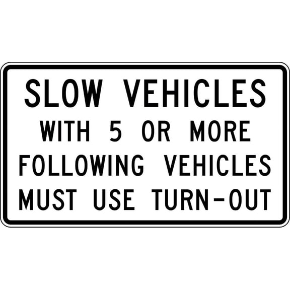 Vinyl Stickers - Slow Vehicles with 5 or More Following Vehicles Must use Turn-Out - Safety and Warning Warehouse Signs Stickers - 3.5" x 5" - 3 Pack