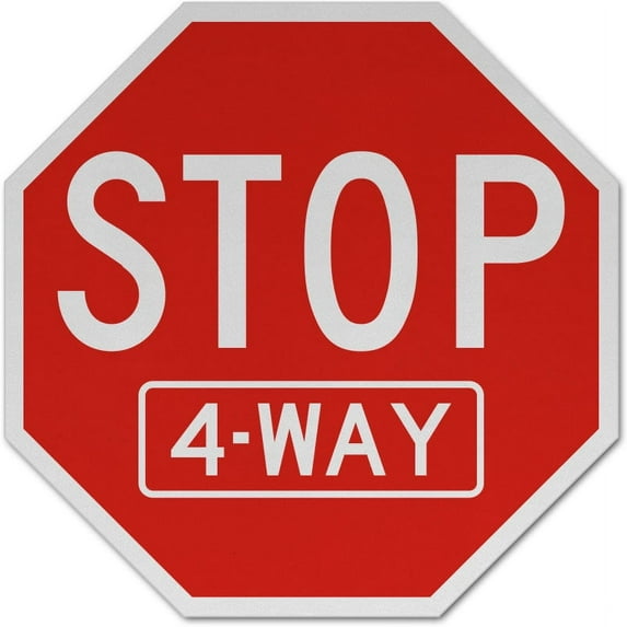 Vinyl Stickers - Stop 4 Way Sign - Safety and Warning Warehouse Signs Stickers - 13" x 9" - 6 Pack