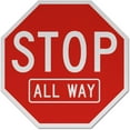 thumbnail image 1 of Vinyl Stickers - Stop All Way Sign - Safety and Warning Warehouse Signs Stickers - 10" x 7" - 10 Pack, 1 of 5