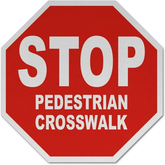 Vinyl Stickers - Stop Pedestrian Crosswalk Sign O3 - Safety and Warning Warehouse Signs Stickers - 10" x 7" - 6 Pack