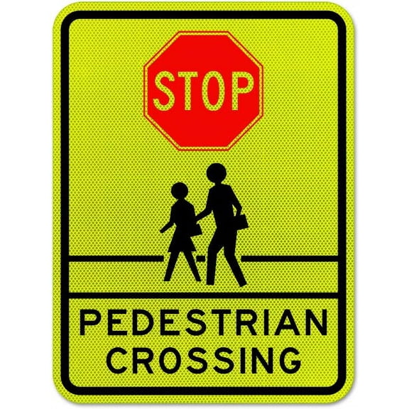 Vinyl Stickers - Stop Pedestrian Crosswalk Sign O4 - Safety and Warning Warehouse Signs Stickers - 3.5" x 5" - 3 Pack