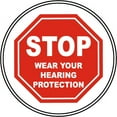thumbnail image 1 of Vinyl Stickers - Stop Wear Hearing Protection Floor Sign - Safety and Warning Warehouse Signs Stickers - 18" x 24" - 6 Pack, 1 of 5