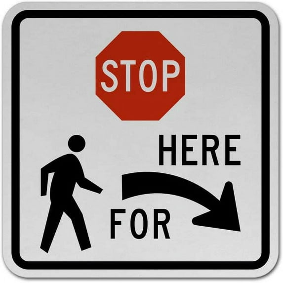 Vinyl Stickers - Stop for Pedestrians (Right Arrow) Sign N6 - Safety and Warning Warehouse Signs Stickers - 3.5" x 5" - 3 Pack