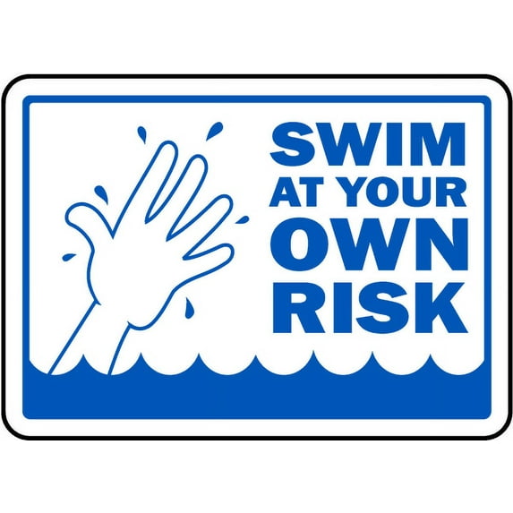 Vinyl Stickers - Swim at Your Own Risk Sign - Safety and Warning Warehouse Signs Stickers - 10" x 7" - 3 Pack