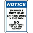 thumbnail image 1 of Vinyl Stickers - Swimmers Must Wear Bathing Suits Sign - Safety and Warning Warehouse Signs Stickers - 10" x 7" - 3 Pack, 1 of 5