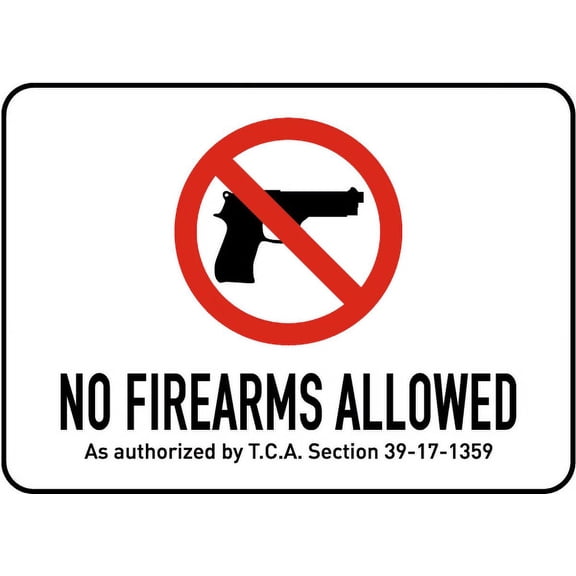 Vinyl Stickers - Tennessee No Firearms Allowed Sign - Safety and Warning Warehouse Signs Stickers - 10" x 7" - 6 Pack