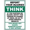 thumbnail image 1 of Vinyl Stickers - Think Report Your Injuries Sign - Safety and Warning Warehouse Signs Stickers - 24" x 30" - 10 Pack, 1 of 5