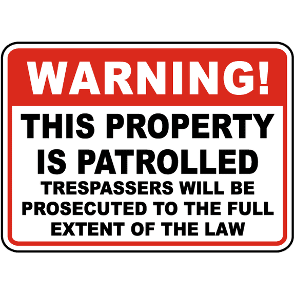 Vinyl Stickers - This Property is Patrolled Sign - Safety and Warning Warehouse Signs Stickers - 13" x 9" - 10 Pack