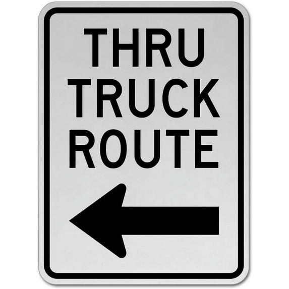 Vinyl Stickers - Thru Truck Route (Left Arrow) Sign - Safety and Warning Warehouse Signs Stickers - 10" x 7" - 6 Pack