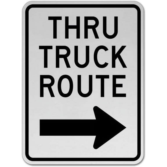 Vinyl Stickers - Thru Truck Route (Right Arrow) Sign - Safety and Warning Warehouse Signs Stickers - 3.5" x 5" - 3 Pack