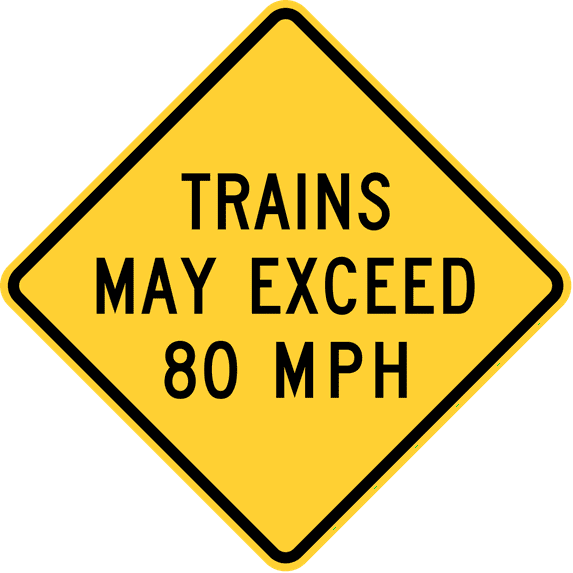Vinyl Stickers - Trains May Exceed 80 mph - Safety and Warning Warehouse Signs Stickers - 24" x 30" - 6 Pack