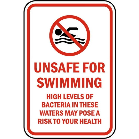 Vinyl Stickers - Unsafe for Swimming Sign - Safety and Warning Warehouse Signs Stickers - 18" x 24" - 10 Pack