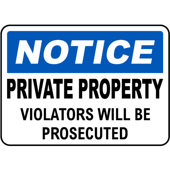 Vinyl Stickers - Violators Prosecuted Private Property Sign - Safety and Warning Warehouse Signs Stickers - 18" x 24" - 10 Pack