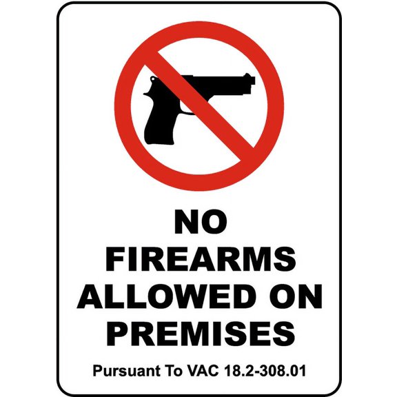 Vinyl Stickers - Virginia No Firearms Allowed Sign - Safety and Warning Warehouse Signs Stickers - 18" x 24" - 10 Pack