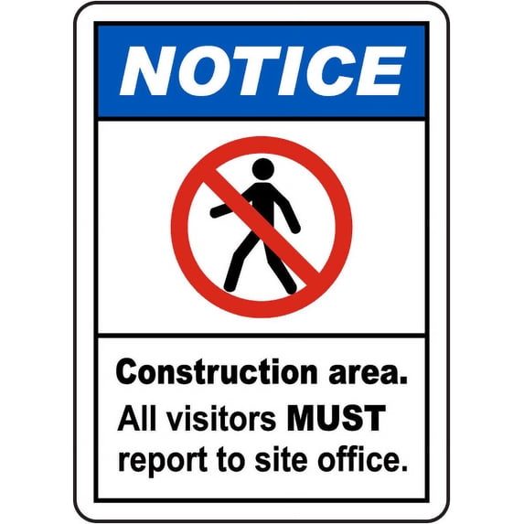 Vinyl Stickers - Visitors Must Report to Site Office Sign 3 - Safety and Warning Warehouse Signs Stickers - 18" x 24" - 6 Pack