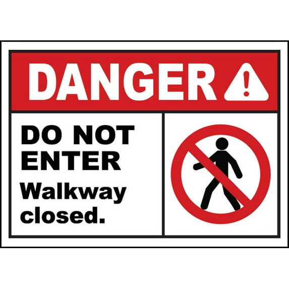 Vinyl Stickers - Walkway Closed Do Not Enter Sign - Safety and Warning Warehouse Signs Stickers - 18" x 24" - 10 Pack