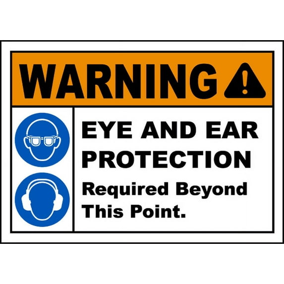 Vinyl Stickers - Warning Eye and Ear Protection Sign - Safety and Warning Warehouse Signs Stickers - 3.5" x 5" - 10 Pack