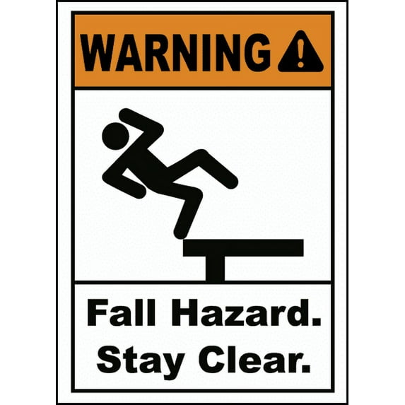 Vinyl Stickers - Warning Fall Hazard Stay Clear Sign - Safety and Warning Warehouse Signs Stickers - 3.5" x 5" - 3 Pack