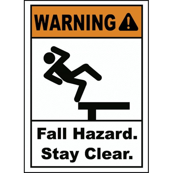 Vinyl Stickers - Warning Fall Hazard Stay Clear Sign - Safety and Warning Warehouse Signs Stickers - 3.5" x 5" - 6 Pack