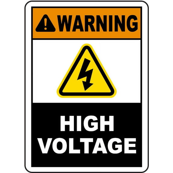 Vinyl Stickers - Warning High Voltage Sign W5 - Safety and Warning Warehouse Signs Stickers - 18" x 24" - 6 Pack