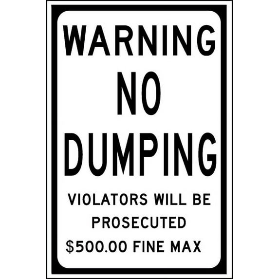 Vinyl Stickers - Warning No Dumping Sign - Safety and Warning Warehouse Signs Stickers - 13" x 9" - 6 Pack