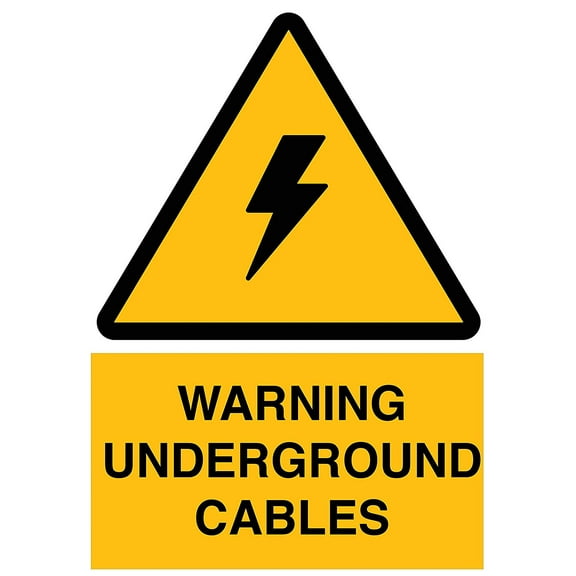 Vinyl Stickers - Warning Underground Cables Sign - Safety and Warning Warehouse Signs Stickers - 10" x 7" - 6 Pack