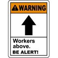 thumbnail image 1 of Vinyl Stickers - Warning Workers Above Be Alert Sign X5 - Safety and Warning Warehouse Signs Stickers - 10" x 7" - 10 Pack, 1 of 5