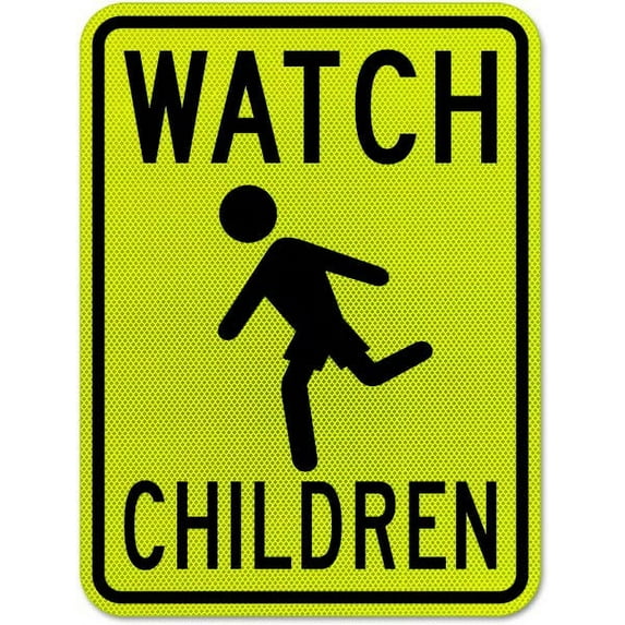 Vinyl Stickers - Watch Children Sign - Safety and Warning Warehouse Signs Stickers - 13" x 9" - 6 Pack