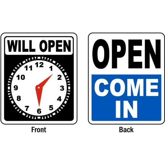Vinyl Stickers - Will Open at/Open Come in Sign - Safety and Warning Warehouse Signs Stickers - 10" x 7" - 6 Pack