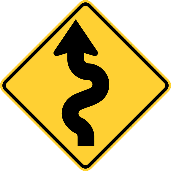 Vinyl Stickers - Winding Road (Left-Sided Variation) - Safety and Warning Warehouse Signs Stickers - 3.5" x 5" - 6 Pack