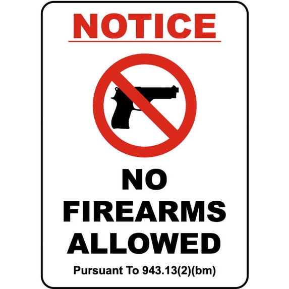 Vinyl Stickers - Wisconsin No Firearms Sign - Safety and Warning Warehouse Signs Stickers - 18" x 24" - 3 Pack