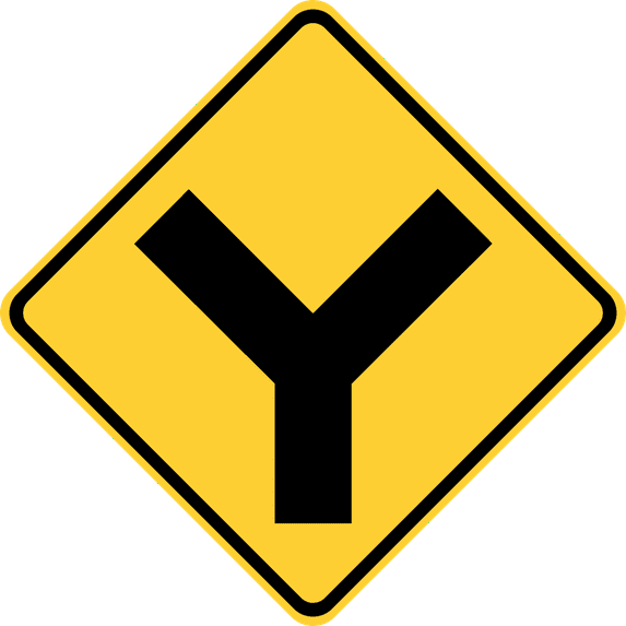 Vinyl Stickers - Y Roads - Safety and Warning Warehouse Signs Stickers - 13" x 9" - 6 Pack