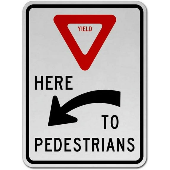 Vinyl Stickers - Yield Here to Pedestrians Sign 2 - Safety and Warning Warehouse Signs Stickers - 3.5" x 5" - 6 Pack