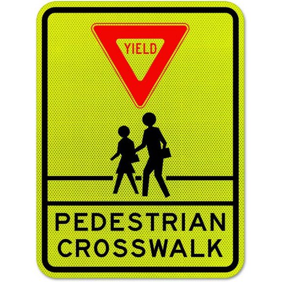 Vinyl Stickers - Yield Pedestrian Crosswalk Sign - Safety and Warning Warehouse Signs Stickers - 13" x 9" - 6 Pack