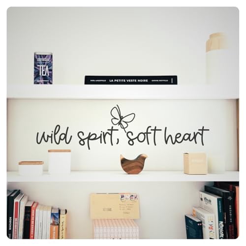 My Vinyl Story - Wild Spirit, Soft Heart - Inspirational Motivational Butterfly Wall Decal Sticker Quote Art Decor Saying for Home Bedroom Positive Affirmation Yoga, Removable (Black, 22x6 inches)