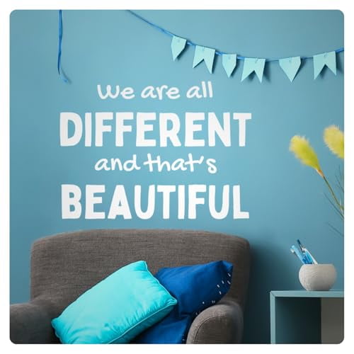 My Vinyl Story - We are All Different - Inspirational Motivational Wall Decal Sticker Quote Art Decor Positive Saying Classroom Kids Room Library, Removable (White, 14x10 inches)