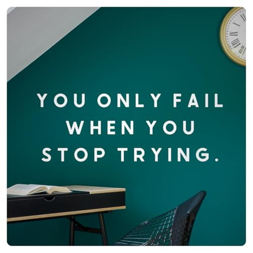 My Vinyl Story - You Only Fail When - Inspirational Motivational Wall Decal Sticker Quote Art Decor Saying for Home Office Classroom Bedroom Gym Daily Reminder, Removable (White, 28x10 inches)