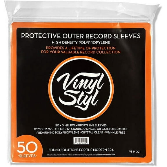 Vinyl Styl 12-Inch Outer Record Sleeves, Easy Open, 50 Count, Crystal Clear
