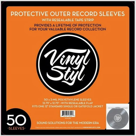 Vinyl Styl 12 Inch Outer Record Sleeves - Resealable Flap - 50 Count (Clear)  [BAGS / SLEEVES]