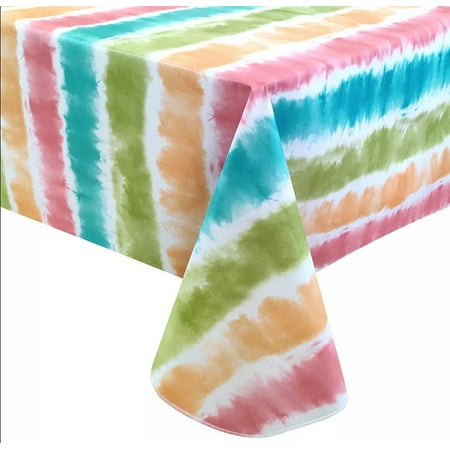 Vinyl Tablecloth Flannel Back Tie Dye Pastel Celebrate Party Supplies, Multicolor, 70 Round
